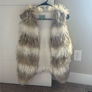 Faux Fur Vest with Striped Design